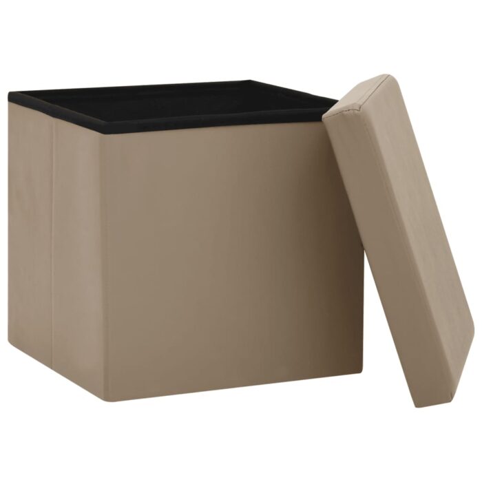 Tabourets de rangement pliables lot de 2 cappuccino PVC – Image 3