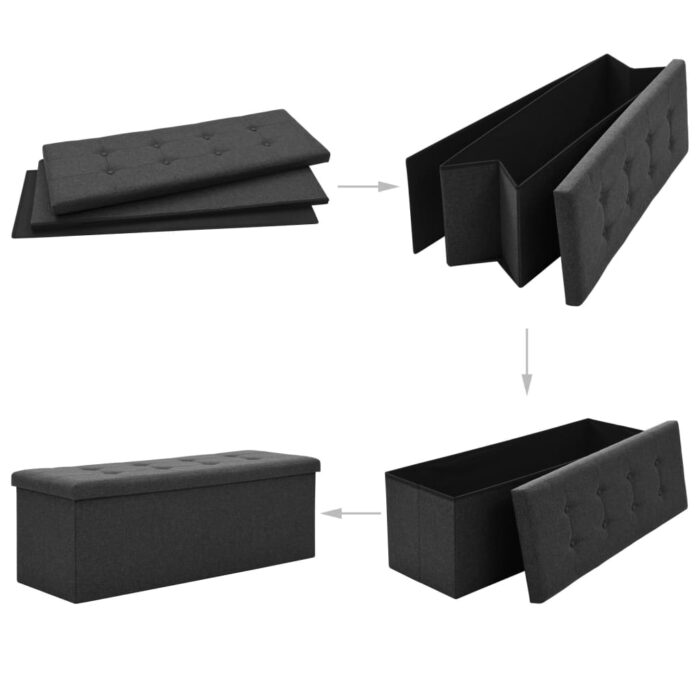 Banc de rangement pliable Noir Faux lin – Image 3