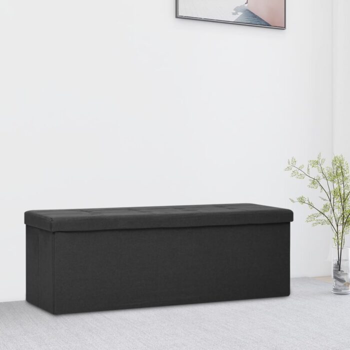 Banc de rangement pliable Noir Faux lin – Image 1