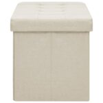 Banc de rangement pliable Blanc crème Faux lin – Image 2