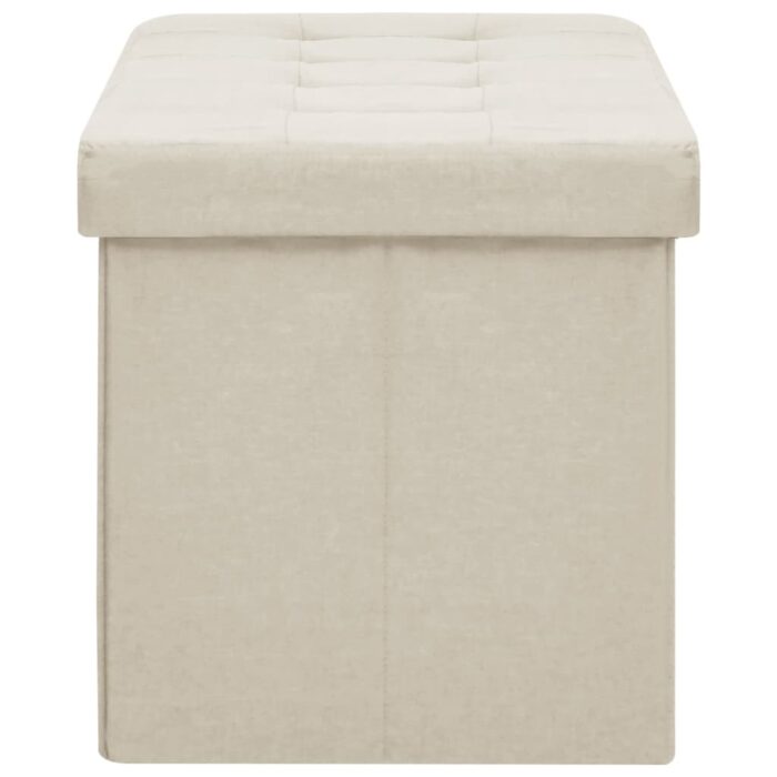 Banc de rangement pliable Blanc crème Faux lin – Image 2