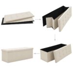 Banc de rangement pliable Blanc crème Faux lin – Image 3