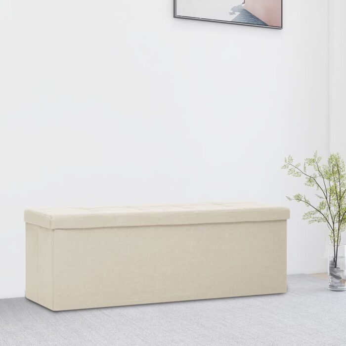 Banc de rangement pliable Blanc crème Faux lin – Image 1