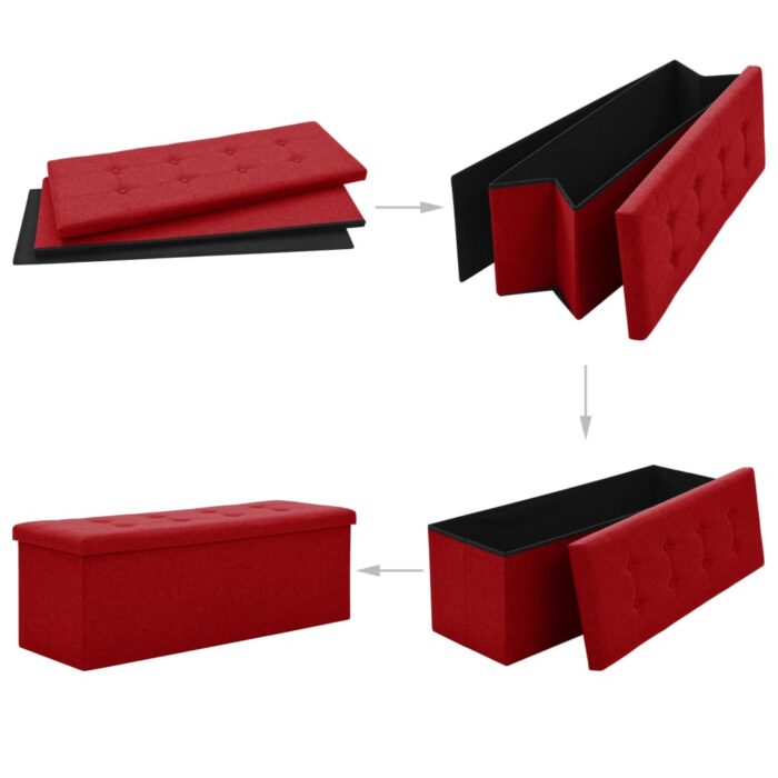Banc de rangement pliable Rouge bordeaux Faux lin – Image 3