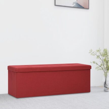 Banc de rangement pliable Rouge bordeaux Faux lin