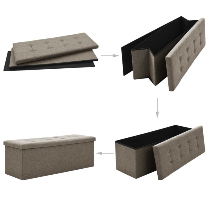 Banc de rangement pliable Taupe Faux lin – Image 3