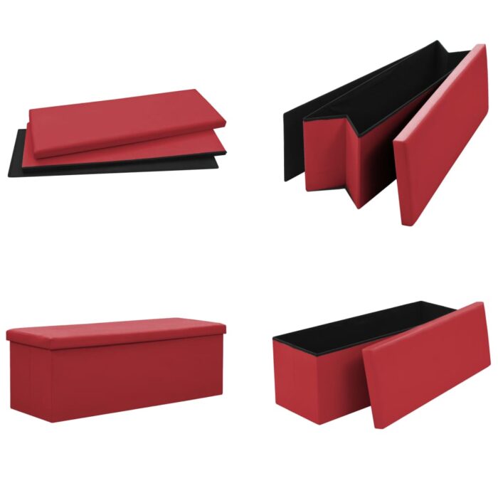 Banc de rangement pliable Rouge bordeaux PVC – Image 4