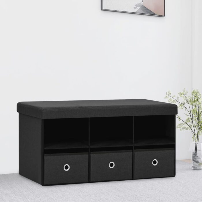 Banc de rangement pliable Noir 76x38x38 cm Faux lin – Image 1