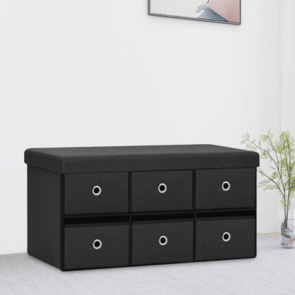 Banc de rangement pliable Noir 76x38x38 cm Faux lin