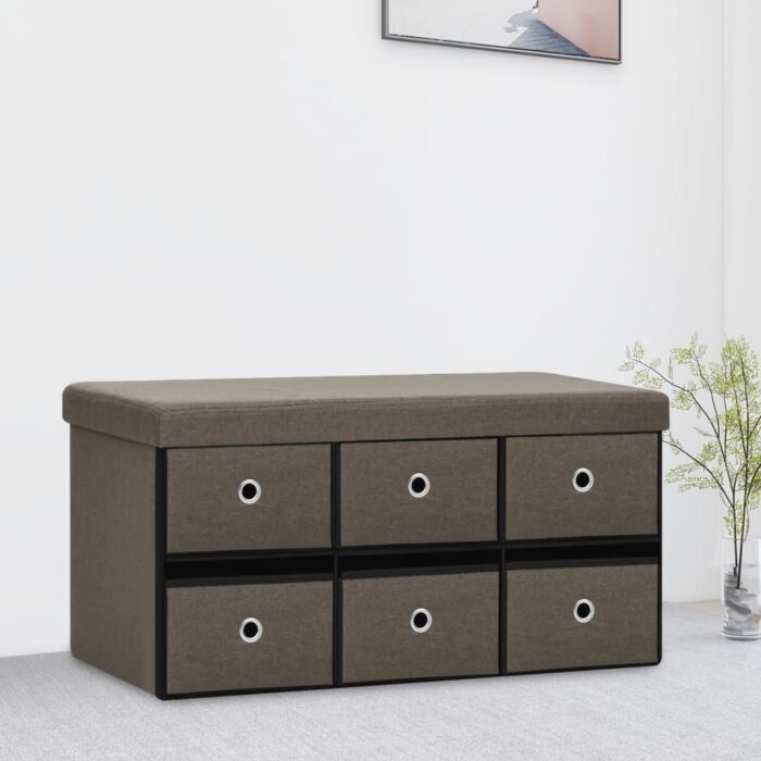 Banc de rangement pliable Marron 76x38x38 cm Faux lin – Image 1