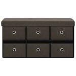 Banc de rangement pliable Marron foncé 76x38x38 cm Faux lin – Image 2