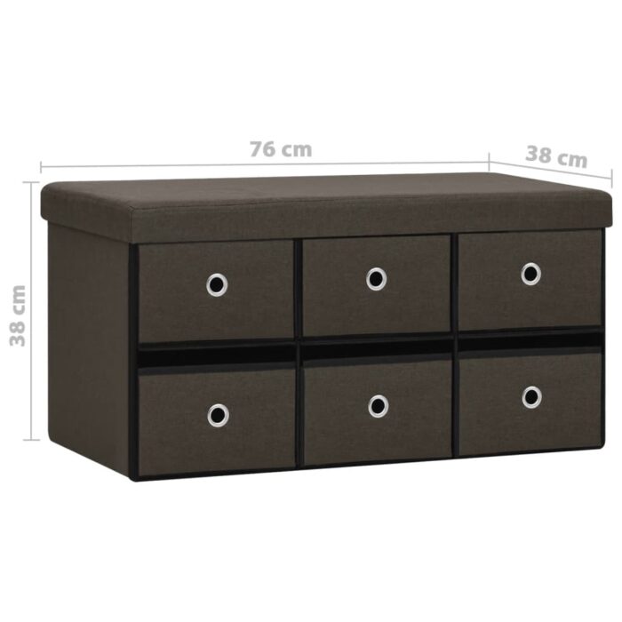 Banc de rangement pliable Marron foncé 76x38x38 cm Faux lin – Image 8