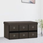 Banc de rangement pliable Marron foncé 76x38x38 cm Faux lin