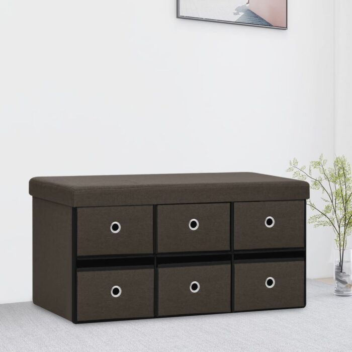 Banc de rangement pliable Marron foncé 76x38x38 cm Faux lin – Image 1