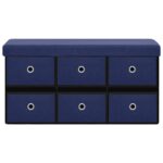Banc de rangement pliable Bleu 76x38x38 cm Faux lin – Image 2