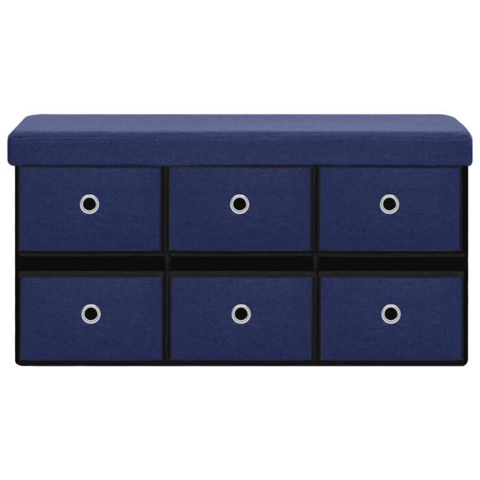 Banc de rangement pliable Bleu 76x38x38 cm Faux lin – Image 2