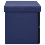 Banc de rangement pliable Bleu 76x38x38 cm Faux lin – Image 3