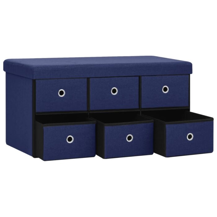 Banc de rangement pliable Bleu 76x38x38 cm Faux lin – Image 4