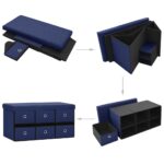Banc de rangement pliable Bleu 76x38x38 cm Faux lin – Image 5