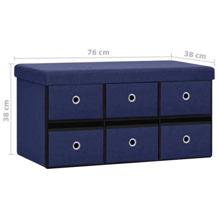 Banc de rangement pliable Bleu 76x38x38 cm Faux lin – Image 8
