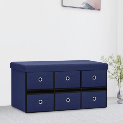 Banc de rangement pliable Bleu 76x38x38 cm Faux lin