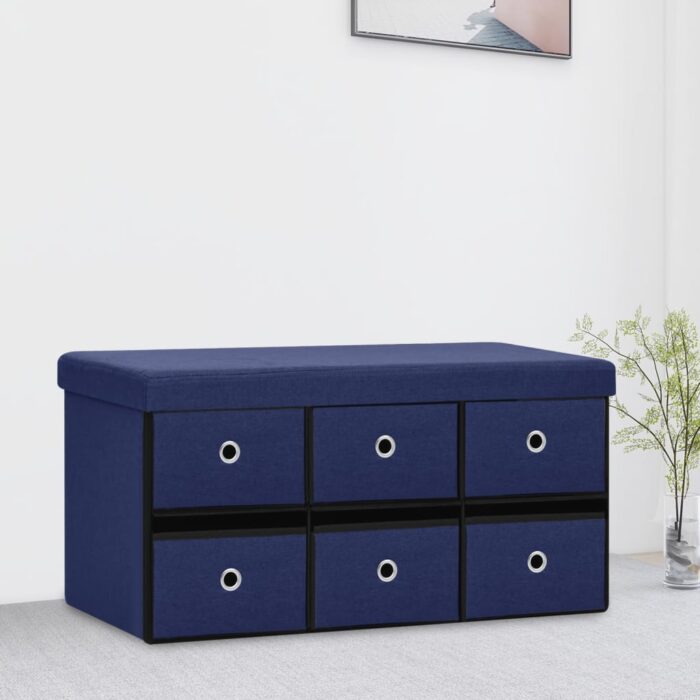 Banc de rangement pliable Bleu 76x38x38 cm Faux lin – Image 1