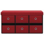 Banc de rangement pliable Bordeaux 76x38x38 cm Faux lin – Image 2