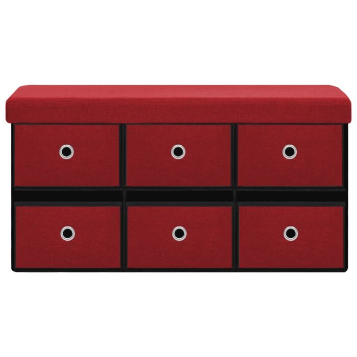 Banc de rangement pliable Bordeaux 76x38x38 cm Faux lin – Image 2
