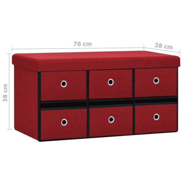 Banc de rangement pliable Bordeaux 76x38x38 cm Faux lin – Image 8