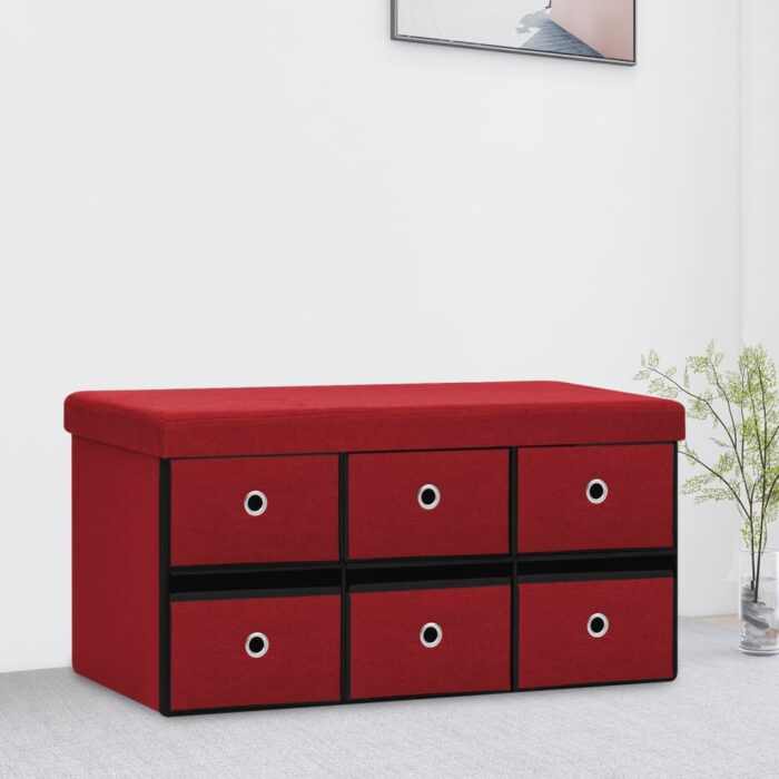 Banc de rangement pliable Bordeaux 76x38x38 cm Faux lin – Image 1