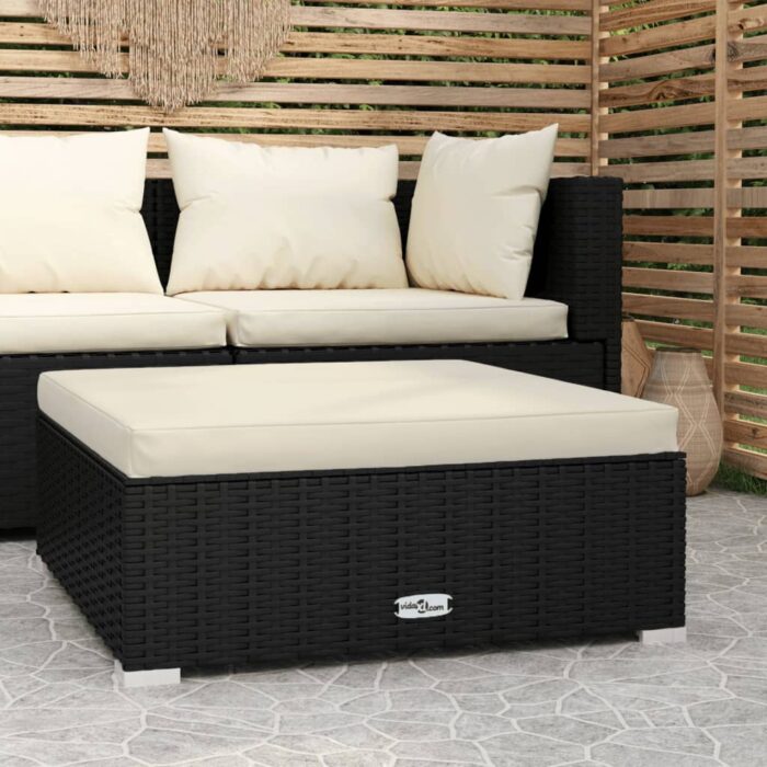 Repose-pied de jardin et coussin Noir 70x70x30cm Résine tressée – Image 1