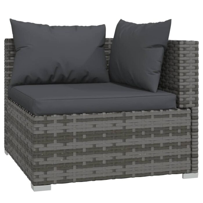 Salon de jardin 3 pcs avec coussins Gris Résine tressée – Image 3