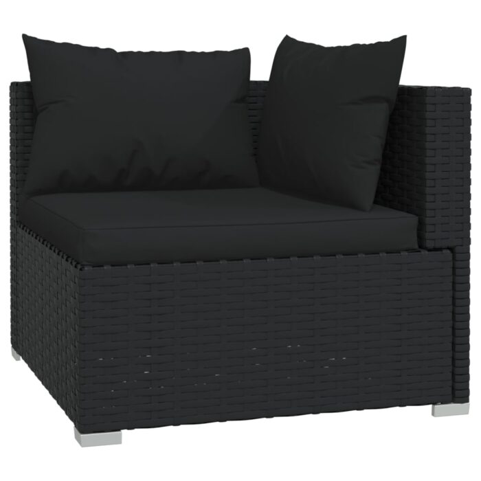 Salon de jardin 3 pcs avec coussins Noir Résine tressée – Image 3