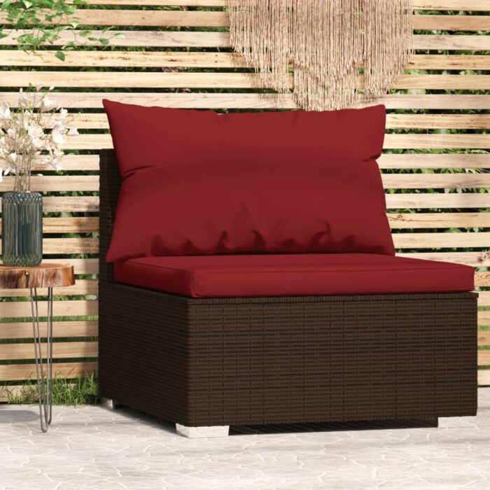 VXL8720286698082_m_en_hd_1.jpg Canapé central de jardin avec coussins Marron Résine tressée – Image 1