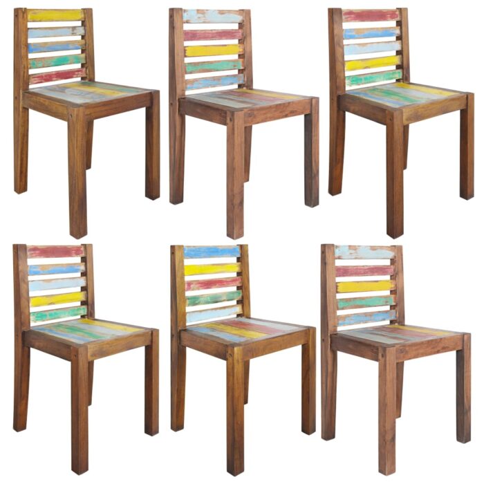 Chaises à manger lot de 6 bois de récupération solide – Image 1