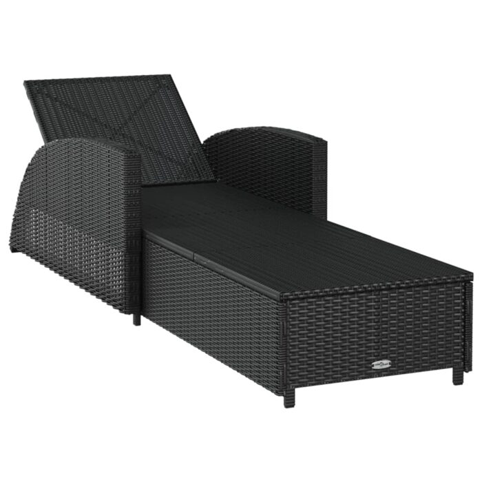 Chaise longue avec coussin blanc crème Résine tressée Noir – Image 4
