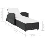 Chaise longue avec coussin blanc crème Résine tressée Noir – Image 7