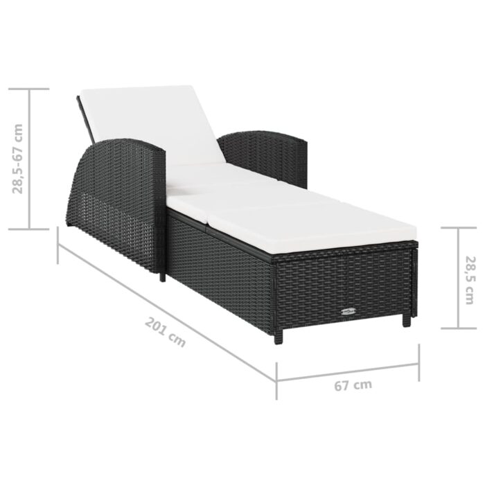 Chaise longue avec coussin blanc crème Résine tressée Noir – Image 7