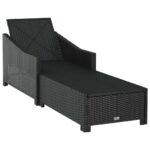 Chaise longue avec coussin blanc crème Résine tressée Noir – Image 3