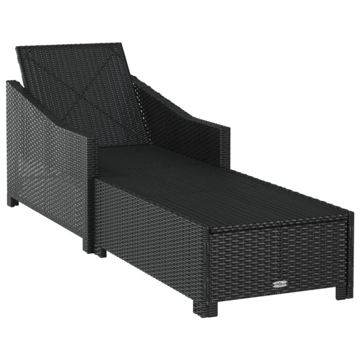 Chaise longue avec coussin blanc crème Résine tressée Noir – Image 3