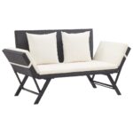 Banc de jardin avec coussins noir 176 cm résine tressée