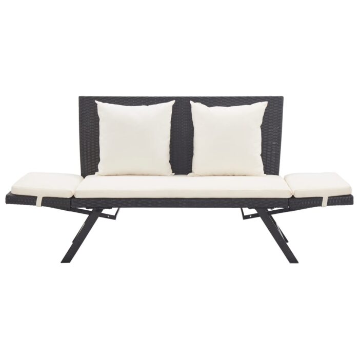 Banc de jardin avec coussins noir 176 cm résine tressée – Image 5
