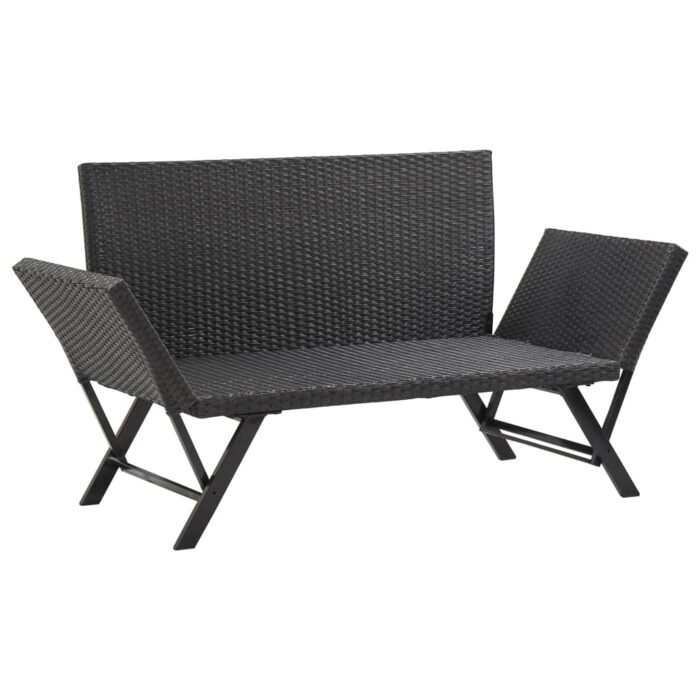 Banc de jardin avec coussins noir 176 cm résine tressée – Image 6