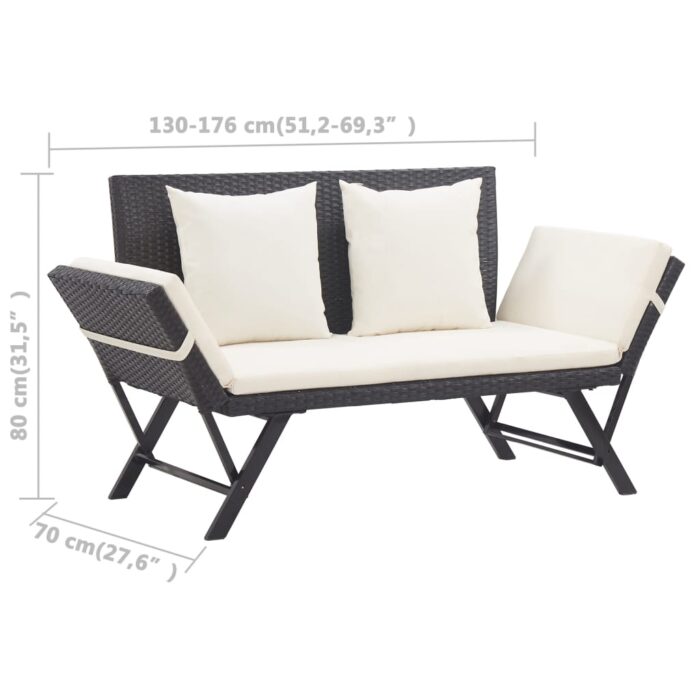 Banc de jardin avec coussins noir 176 cm résine tressée – Image 9