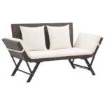 Banc de jardin avec coussins marron 176 cm résine tressée
