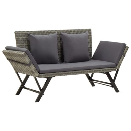 Banc de jardin avec coussins gris 176 cm résine tressée