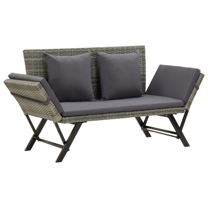 Banc de jardin avec coussins gris 176 cm résine tressée – Image 1