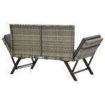 Banc de jardin avec coussins gris 176 cm résine tressée – Image 3