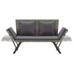 Banc de jardin avec coussins gris 176 cm résine tressée – Image 4