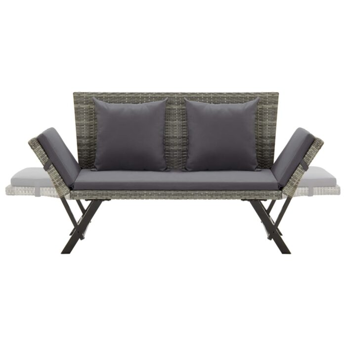 Banc de jardin avec coussins gris 176 cm résine tressée – Image 4